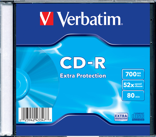 VERBATIM CD-R 52X, 700MB, SINGLE PACK SLIM, EXTRA PROTECTION