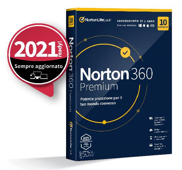 SYMANTEC NORTON 360 PREMIUM 2020 10 DISPOSITIVI 12 MESI 75GB
