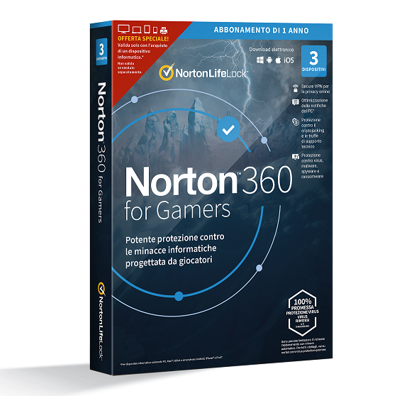 SYMANTEC NORTON 360 FOR GAMERS 50GB IT 1USER 3 DEVICE ATTACH