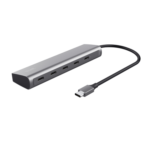 TRUST HALYX 5 PORTE HUB USB C 4 x USB-C PORTA DI ALIMENTAZIONE PD 100W USB-C ADATTATORE USB C MULTIPORTA TRASFERIMENTO DATI DI 5 GBPS CAVO DI PROLUNGA HUB PER LAPTOP MACBOOK PRO PC ARGENTO