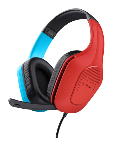 TRUST GAMING GXT 416S ZIROX CUFFIE GAMING CON MICROFONO OVER-EAR LEGGERE PER NINTENDO SWITCH CON DRIVER DA 50mm JACK AUDIO 3.5mm CAVO 1,2mt ARCHETTO REGOLABILE BLU/ROSSO