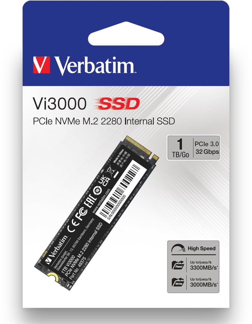 VERBATIM SSD INTERNO VI3000 1TB M.2 PCI-E R/W 3300/2500 NVMe