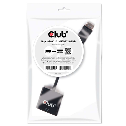 CLUB3D DISPLAY PORT 1.2 MALE TO HDMI 2.0 FEMALE 4K 60HZ UHD/ 3D ACTIVE ADAPTER