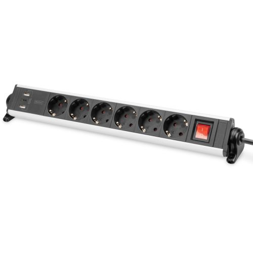 DIGITUS Presa multipla Office a 6 posti con 3 porte USB