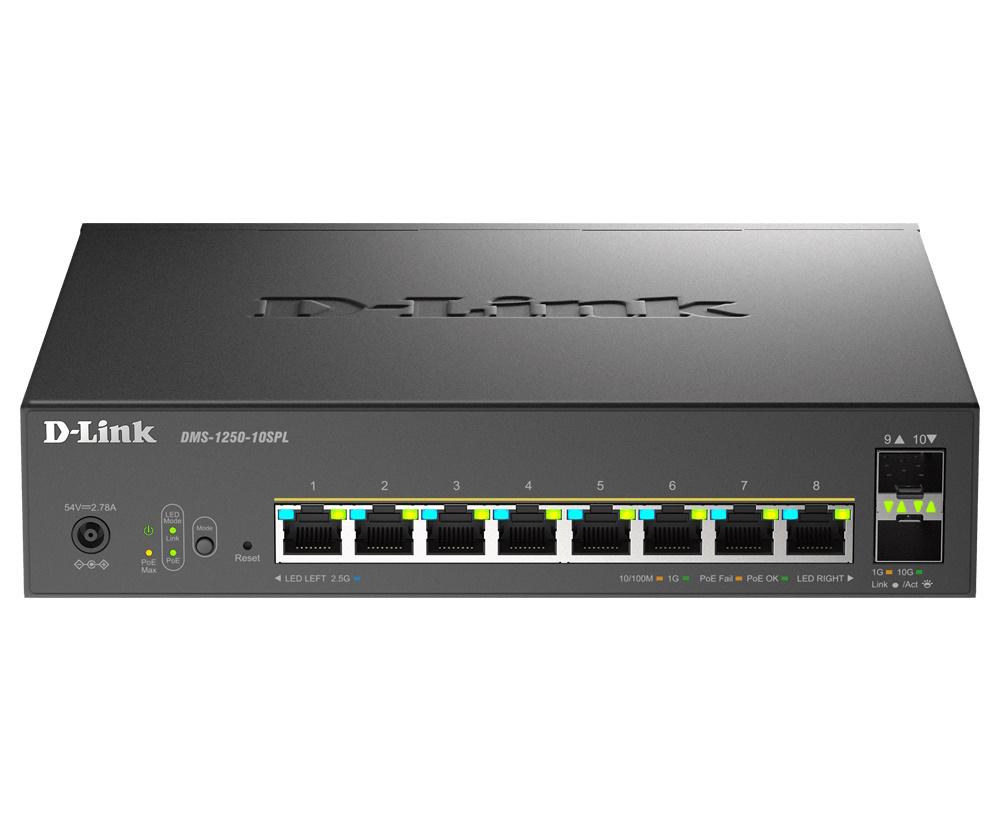 D-LINK SWITCH 10-PORT MULTI-GIGABIT SMART MANAGED POE+ INCLUDING 8 MULTI-GIGABIT 2.5G POE AND 2 10G