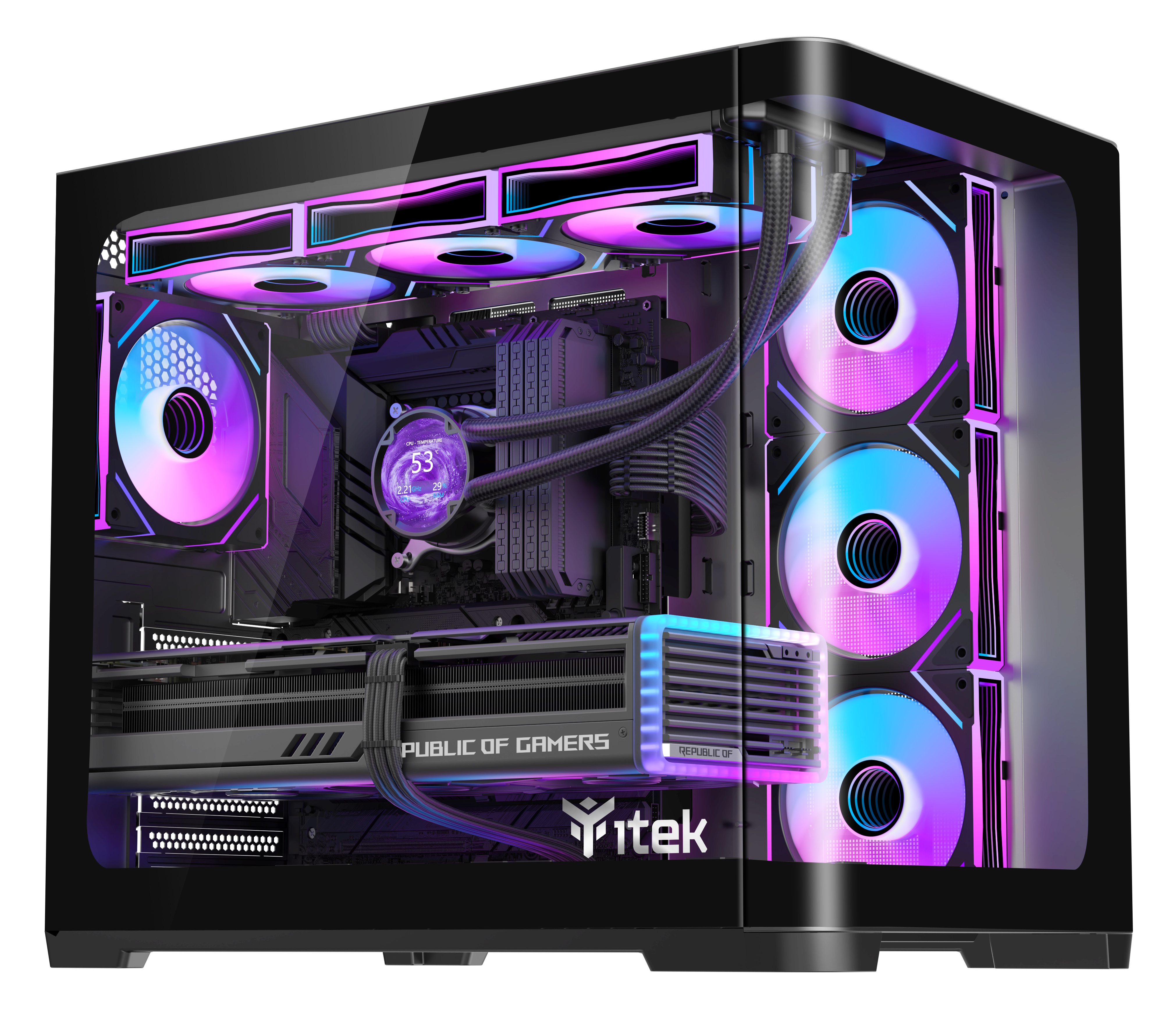 ITEK CASE DARK CAVE CURVED, GAMING TOWER, ATX, 4X12CM  ARGB FAN, 2XUSB3, TYPE-C, CURVED TEMP GLASS S