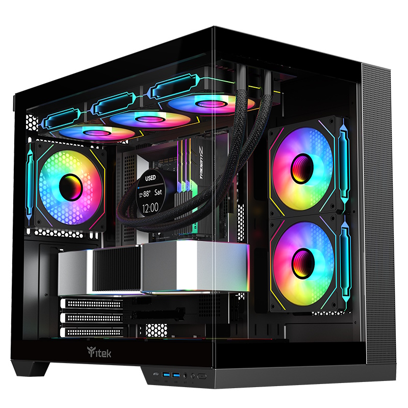 ITEK CASE DARK CAVE DS, GAMING TOWER, ATX, 3X12CM ARGB FAN, 2XUSB3, TYPE-C, SIDE  FRONT PANEL TEMP