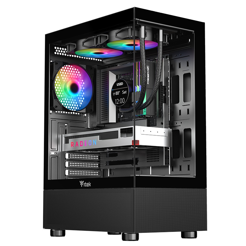 ITEK CASE SHOWBUI 33B, GAMING TOWER ATX, 12CM ARGB FAN, USB3, SIDE  FRONT PANEL TEMP GLASS