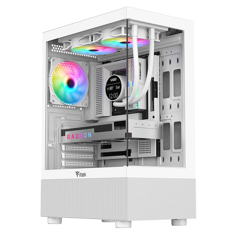 ITEK CASE SHOWBUI 33W,GAMING TOWER ATX, 12CM ARGB FAN, USB3, SIDE  FRONT PANEL TEMP GLASS, WHITE