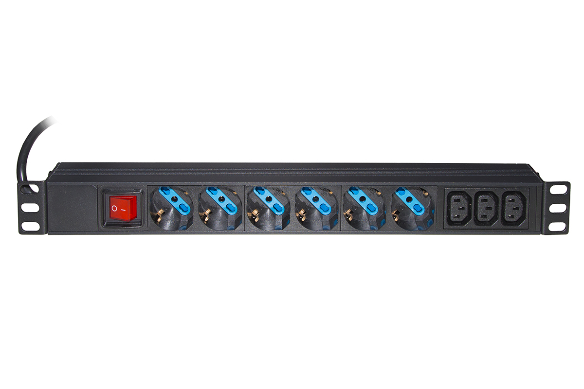 MULTIPRESA DA RACK 19 6 PRESE UNIVERSALI CON INTERRUTTORE SPINA ITALIANA 16A E INTERRUTTORE CONTRO LE SOVRATENSIONI