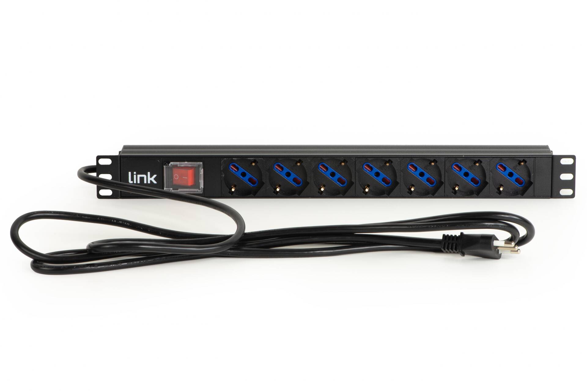 LINK MULTIPRESA DA RACK 19" 7 PRESE UNIVERSALI CON INTERRUTTORE SPINA ITALIANA 16A CAVO MT 1.75