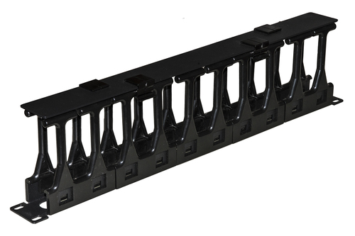 PANNELLO GUIDACAVI PER ARMADI RACK 19 1U A GABBIA COLORE NERO, ALTA DENSITA PROFONDITA 11 CM CON COPERCHIO APRIBILE