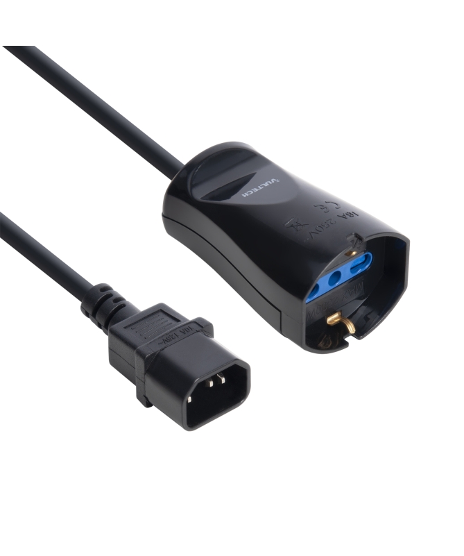 VULTECH MU-UPS02 CAVO DI ALIMENTAZIONE IEC C14 MASCHIO 10/16A BIPASSO SCHUKO CAVO UPS SPINA IEC PRESA SCHUKO BIPASSO NERO