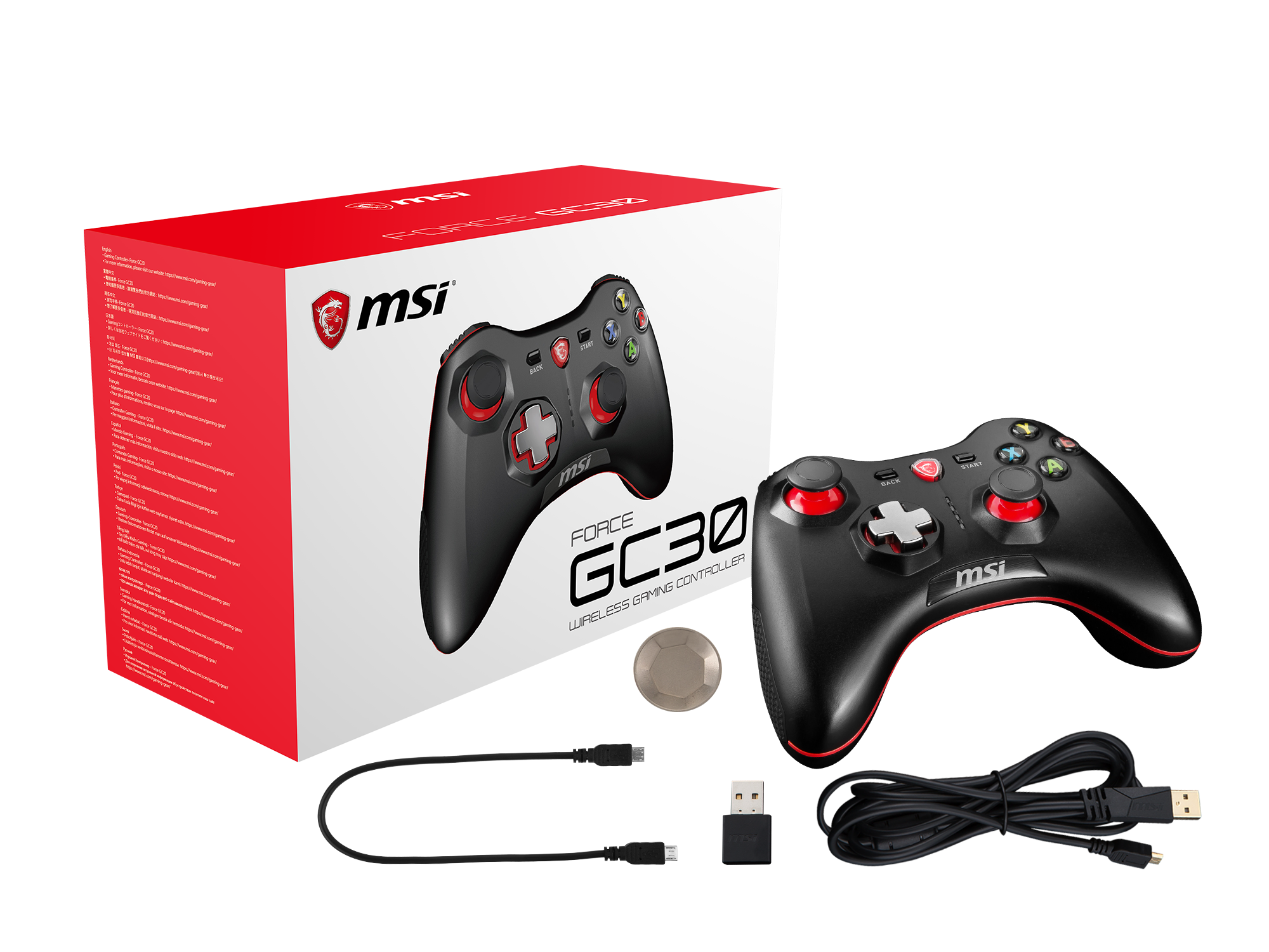 MSI CONTROLLER GAMING FORCE GC30 WIRELESS/WIRED USB, CAVO 2MT, PC-PS3-ANDROID, COLORE NERO