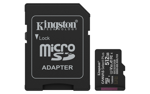 KINGSTON MICRO SDXC 512GB CANVAS SELECT PLUS GEN3 150MB CARD CON ADATTATORE