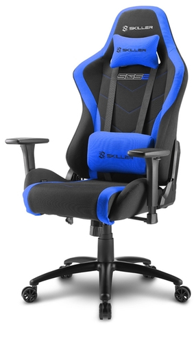 SHARKOON SKILLER SGS2 SEDIA GAMING IN TESSUTO, BRACCIOLI E SCHIENALE REGOLABILI, TELAIO ACCIAIO, DOPPIO CUSCINO SUPPORTO CERVICALE E LOMBARE, BLACK/BLUE