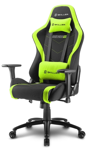 SHARKOON SKILLER SGS2 SEDIA GAMING IN TESSUTO, BRACCIOLI E SCHIENALE REGOLABILI, TELAIO ACCIAIO, DOPPIO CUSCINO SUPPORTO CERVICALE E LOMBARE, GREEN